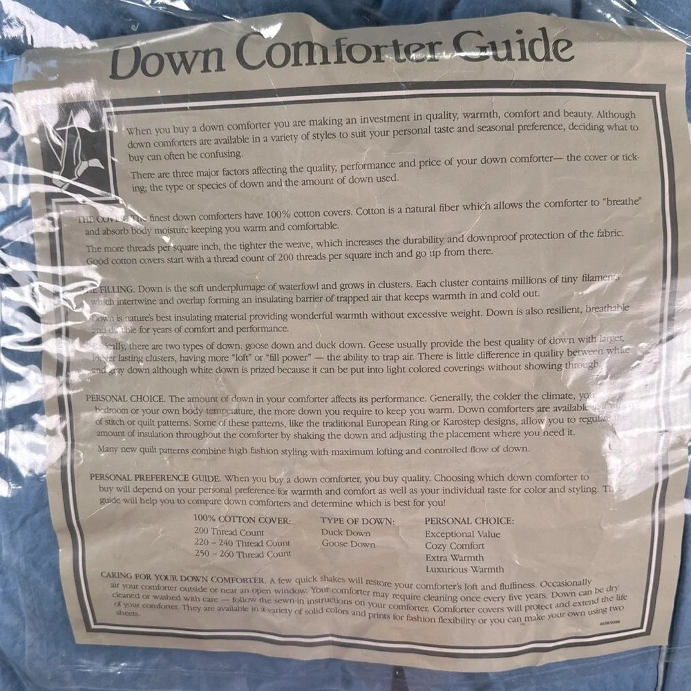 Pillowtex Goose Down Comforter Box Quilt Cotton Dusty Blue Queen